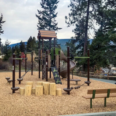 playground with wood accents and logs