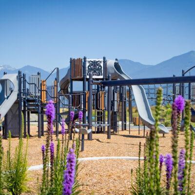 brown playground on woodchips