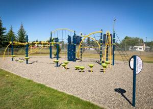 Yellow and blue playground with slide