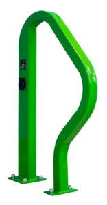 a green e-bike charging rack