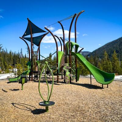 Brown and green playground on wood fibre surfacing