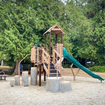 green & brown playground structure